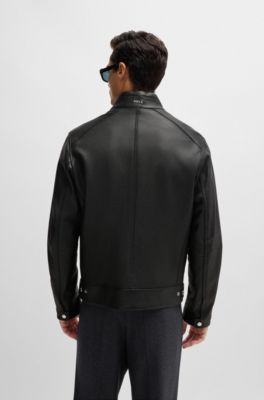 BOSS - Regular-fit jacket in grained leather - Black
