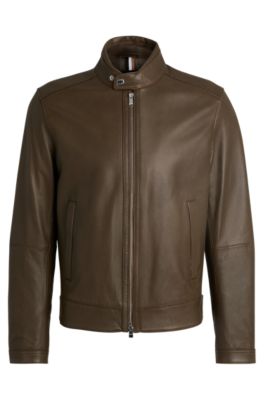 Hugo boss green leather jacket hotsell