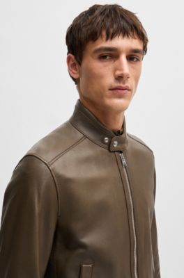 BOSS - Regular-fit jacket in grained leather - Light Green