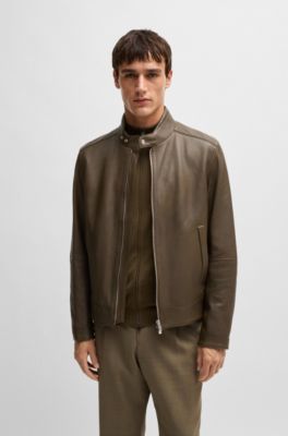 BOSS - Regular-fit jacket in grained leather - Light Green