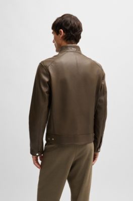 Regular-fit jacket in grained leather, Light Green
