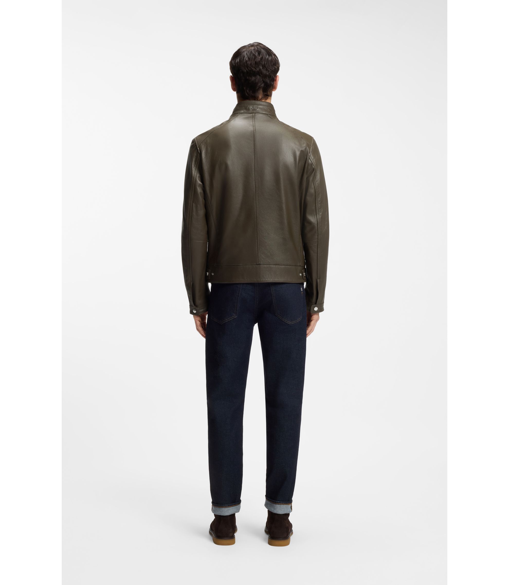 BOSS Regular-fit jacket in grained leather Light Green