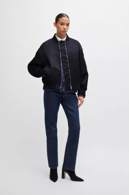 Water-repellent bomber jacket with zipped sleeve pocket