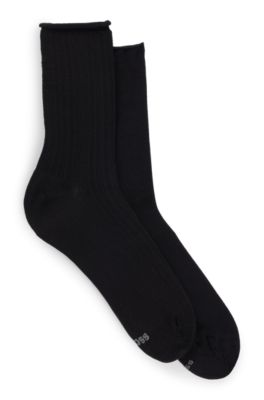 Hugo Boss Two-pack Of Short-length Socks In Stretch Yarns In Black