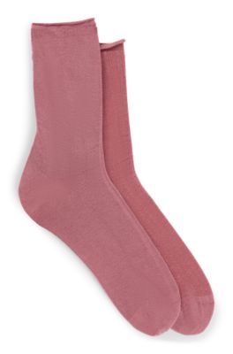Hugo Boss Two-pack Of Short-length Socks In Stretch Yarns In Light Red