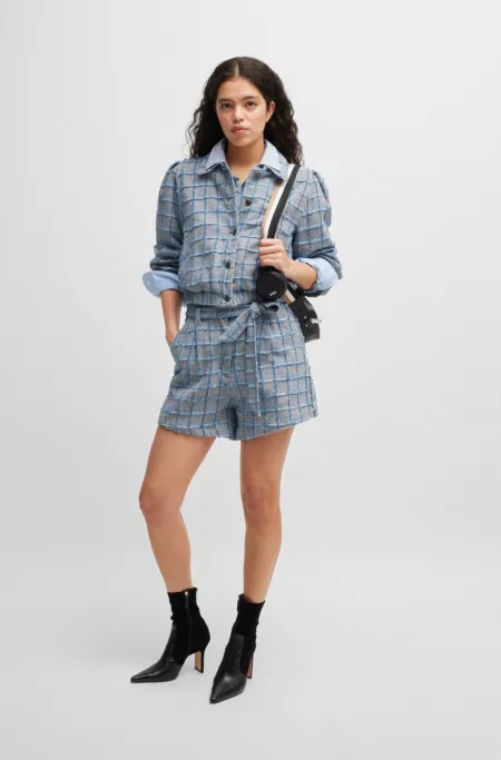 Tweed jacket with denim check