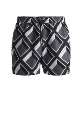 Micro-print swim shorts in quick-dry fabric, Dark Grey