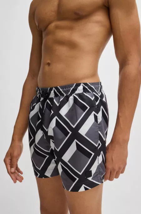 Micro-print swim shorts in quick-dry fabric