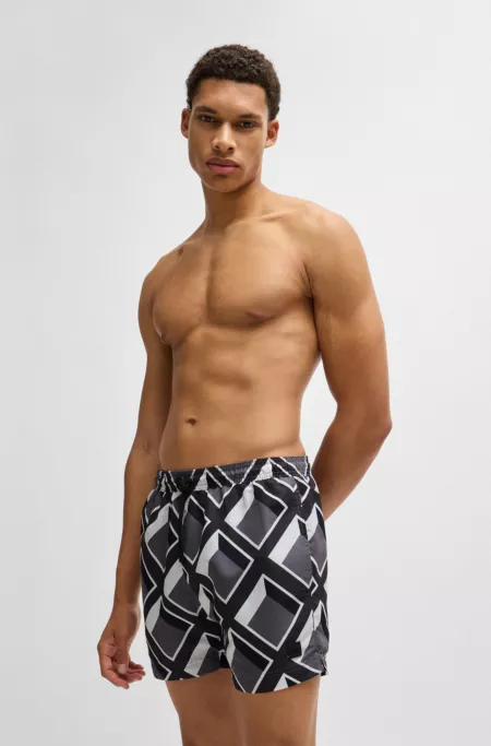 Micro-print swim shorts in quick-dry fabric