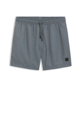 Printed swim shorts with logo badge, Dark Grey