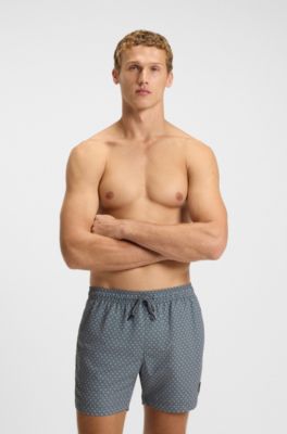 Micro-print swim shorts in quick-dry fabric, Dark Grey