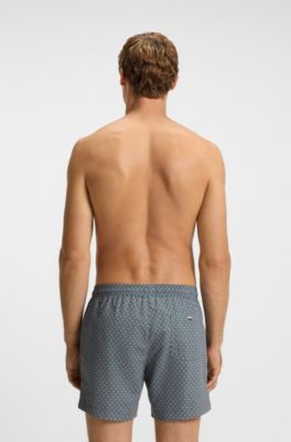 Micro-print swim trunks with logo patch, Dark Grey