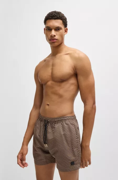 Micro-print swim shorts in quick-dry fabric
