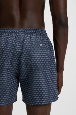 Micro-print swim trunks with logo patch, Dark Blue