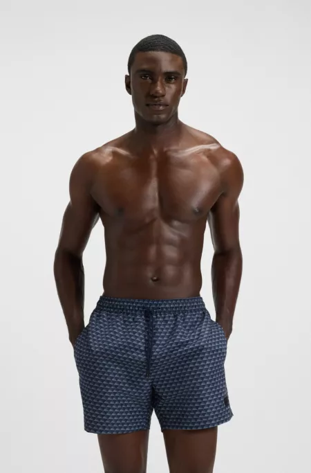 Micro-print swim shorts in quick-dry fabric