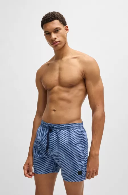 Micro-print swim shorts in quick-dry fabric