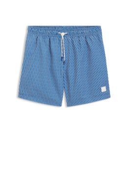 Micro-print swim trunks with logo patch, Blue