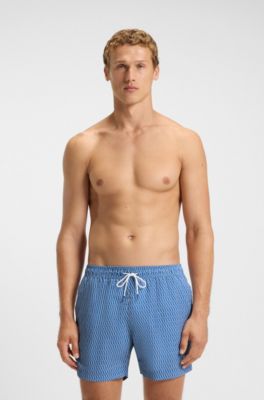 Short de bain &agrave; micro-imprim&eacute; et badge logot&eacute;, Bleu