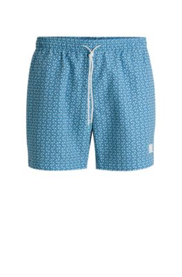 Micro-print swim shorts in quick-dry fabric, Light Blue