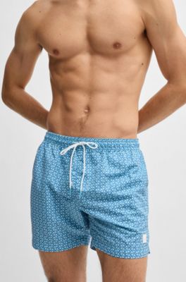 Micro-print swim shorts in quick-dry fabric, Light Blue