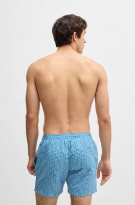 Micro-print swim shorts in quick-dry fabric, Light Blue