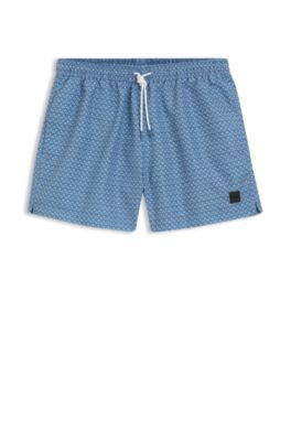 Printed swim shorts with logo badge, Light Blue
