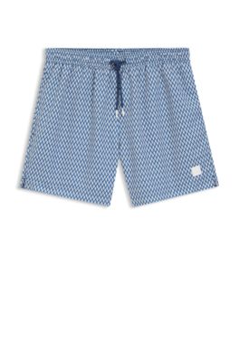 Micro-print swim trunks with logo patch, Light Blue