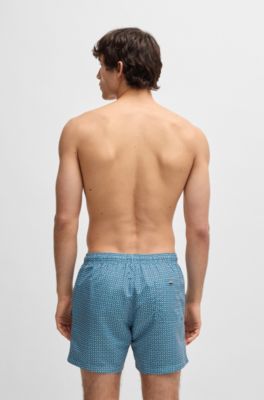 Micro-print swim shorts in quick-dry fabric, Light Blue