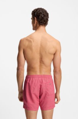 Micro-print swim shorts in quick-dry fabric, Dark Red