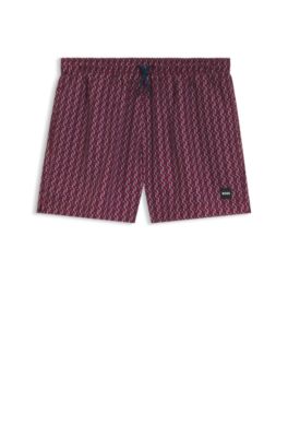Micro-print swim trunks with logo patch, Red