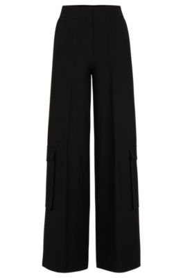 Shop Hugo Regular-fit Cargo Trousers With Wide Leg In Black