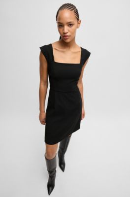 Robe en tissu stretch &agrave; encolure carr&eacute;e, Noir