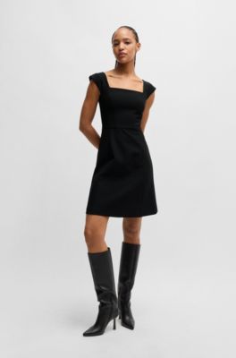 Robe en tissu stretch &agrave; encolure carr&eacute;e, Noir