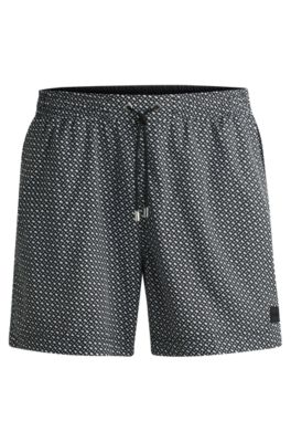 Hugo Boss Monogram-print Swim Shorts In Quick-dry Fabric In Black
