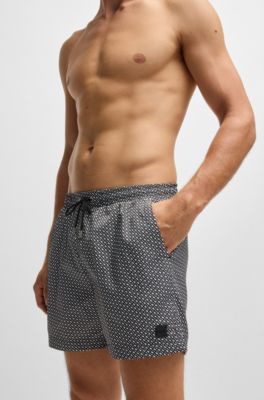 Monogram-print swim shorts in quick-dry fabric, Black