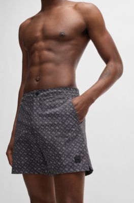 Short de bain &agrave; s&eacute;chage rapide avec imprim&eacute; monogramme, Noir