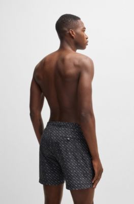 Short de bain &agrave; s&eacute;chage rapide avec imprim&eacute; monogramme, Noir