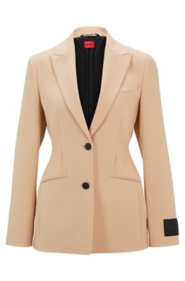 Shop Hugo Sharp-fit Jacket With Two-button Closure In Light Beige