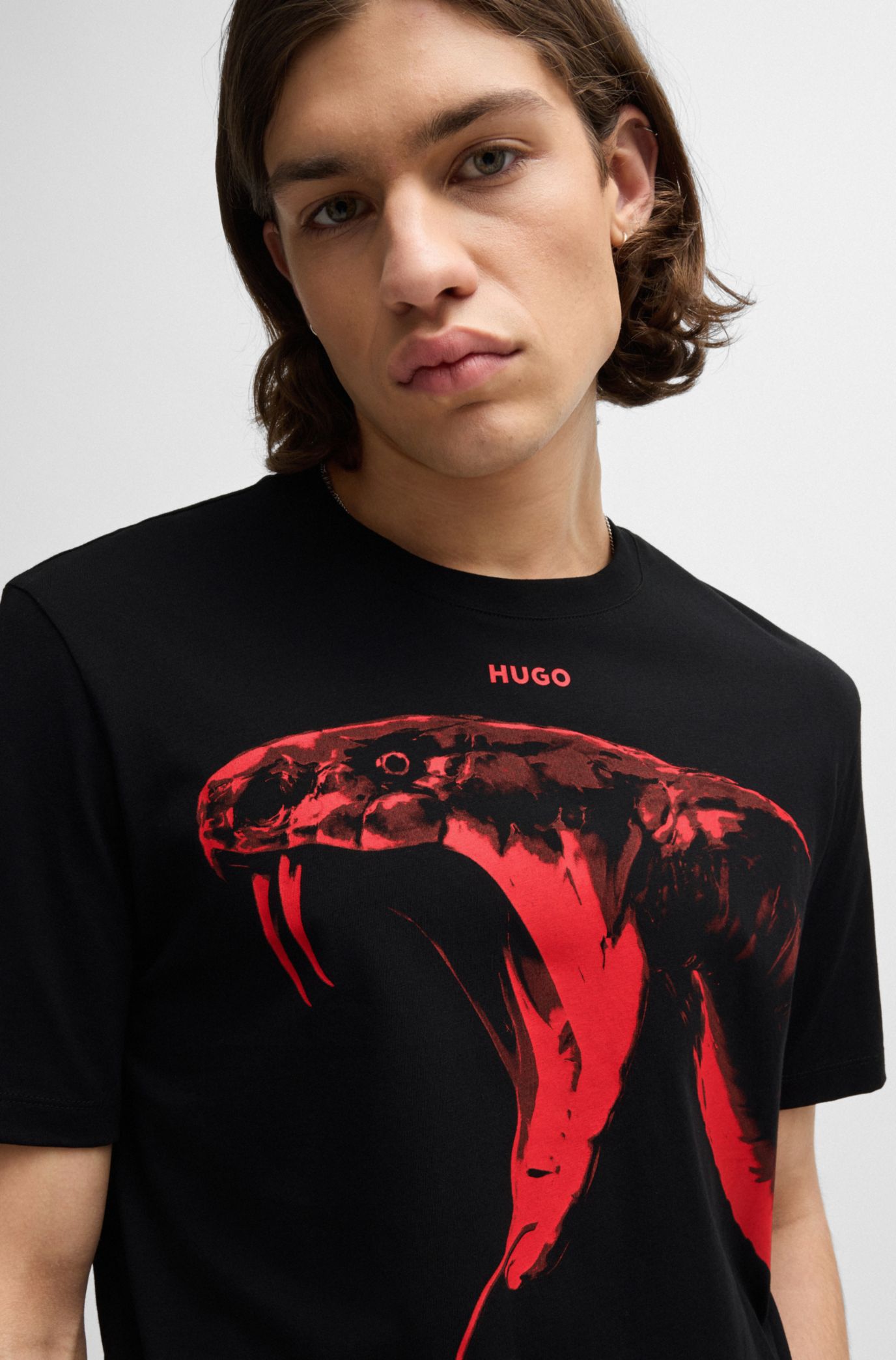HUGO - Cotton-jersey regular-fit T-shirt with animal graphic