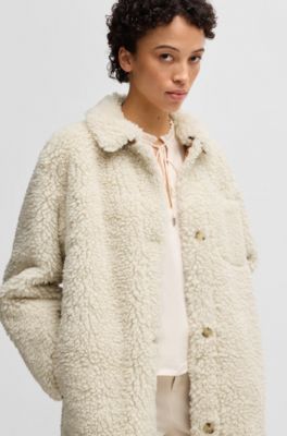 Abrigo de imitaci&oacute;n de piel con bolsillo en el pecho, Blanco