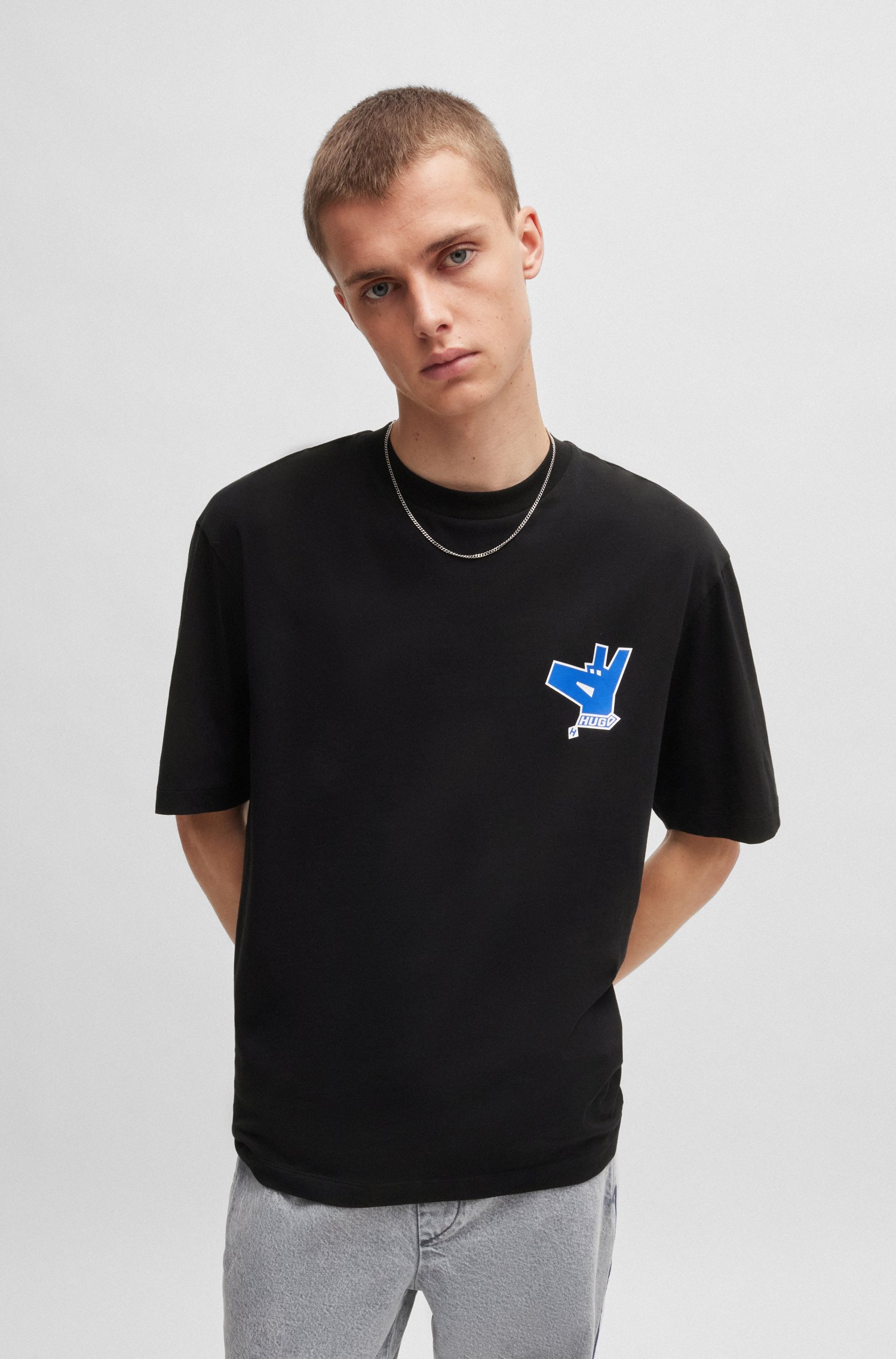 Cotton-jersey T-shirt with seasonal logo and crew neck