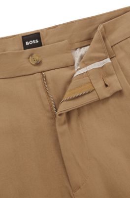 Slim-fit cargo trousers in herringbone stretch cotton, Light Beige