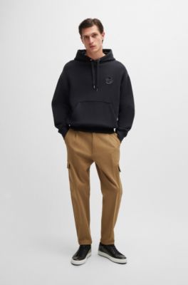 Slim-fit cargo trousers in herringbone stretch cotton, Light Beige