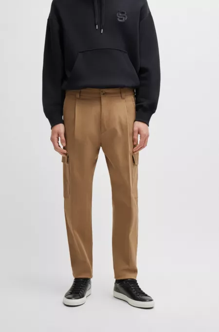Slim-fit cargo trousers in herringbone stretch cotton