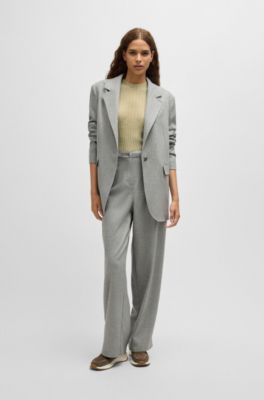 Wool-blend slim-fit sweater with side slits, Light Green