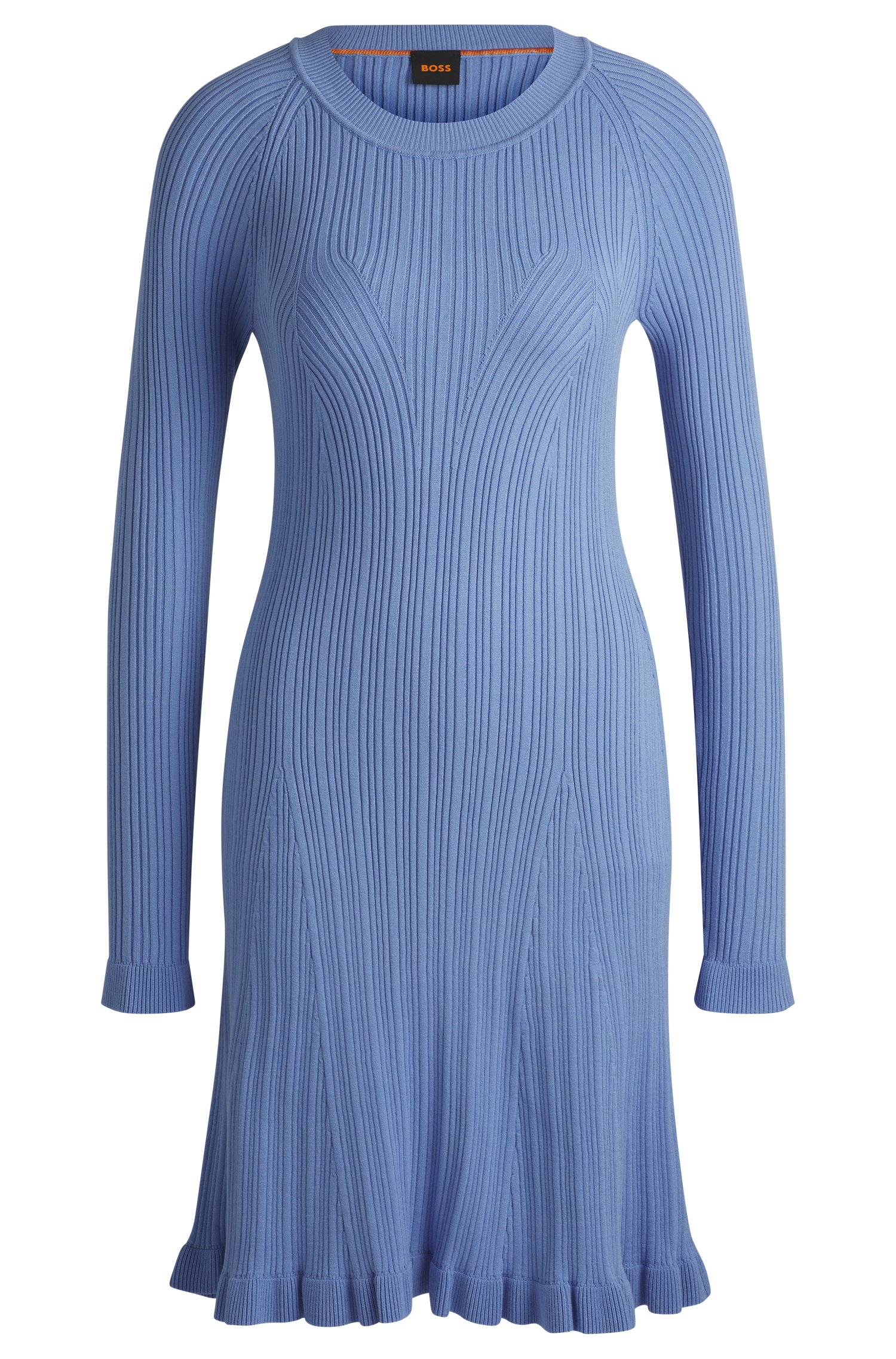 Long-sleeved knitted dress with ribbed structure