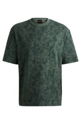 Cotton-jersey T-shirt with all-over seasonal print, Light Green