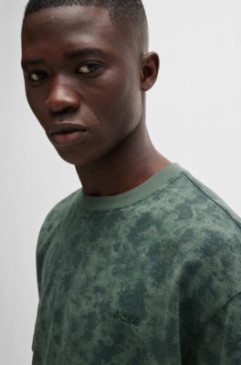 Cotton-jersey T-shirt with all-over seasonal print, Light Green