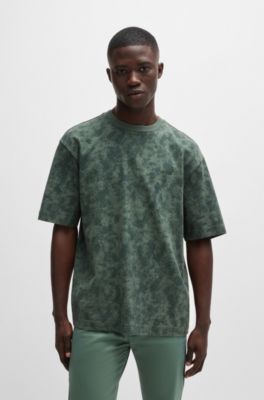 Cotton-jersey T-shirt with all-over seasonal print, Light Green