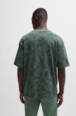 Cotton-jersey T-shirt with all-over seasonal print, Light Green